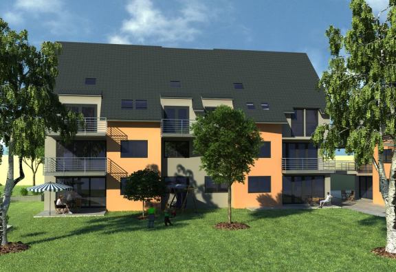 Bitte in die Grafik zur Vergr&ouml;sserung klicken. Beispiel einer H&auml;userreihe als Architekturvisualisierung exterior, erstellt in 3DS MAX und Vray